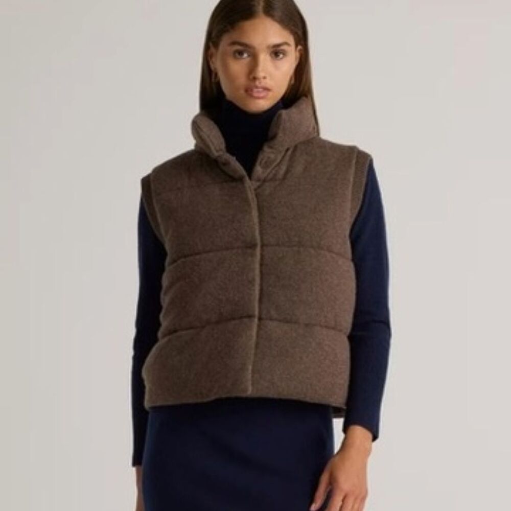 Quince Cashmere Puffer Vest Brown M Silk Lined